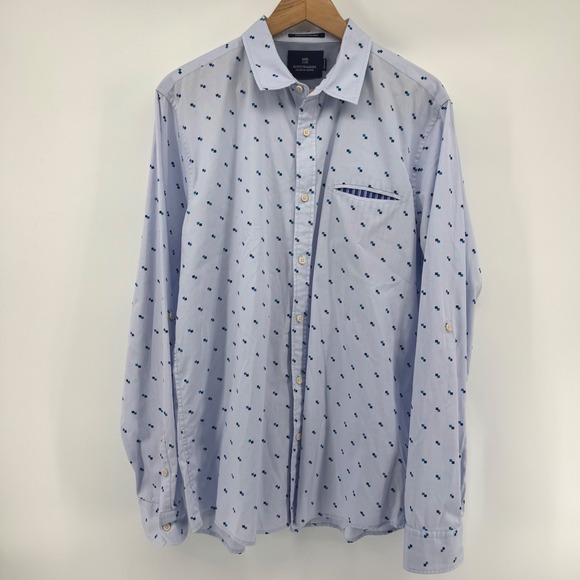 Scotch Soda Men's XL Light Blue Geometric Print Button Down Shirt Regular Fit - Picture 2 of 8